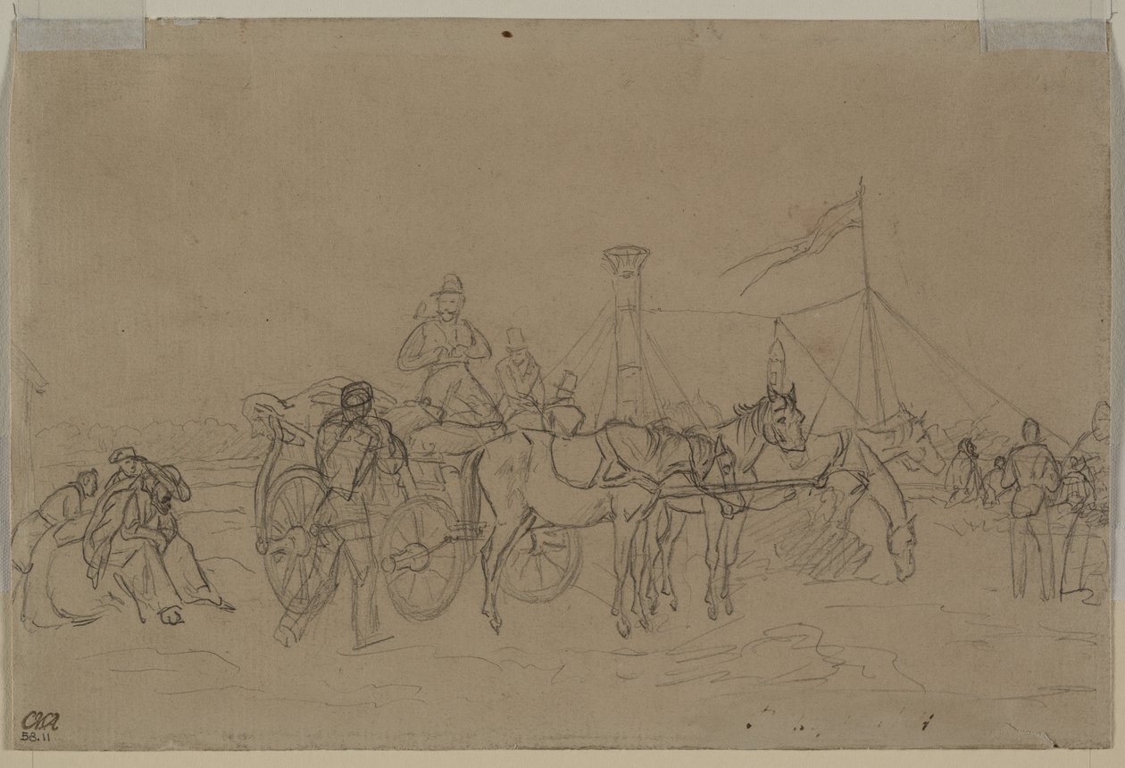 Passagiers voor Rijnstoomboot (verso) door Heinrich von Mayr