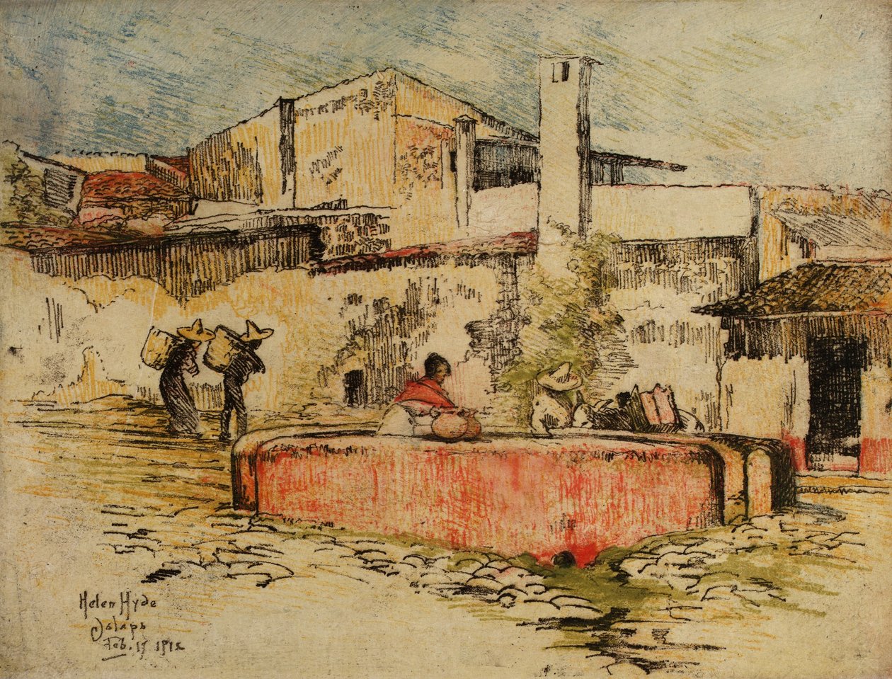 De roze fontein in Jalapa door Helen Hyde