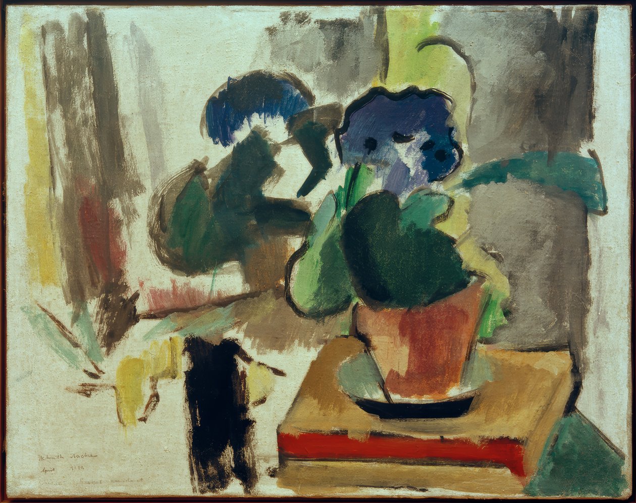 Stilleven met tinnen vaas en boek door Helmuth Macke