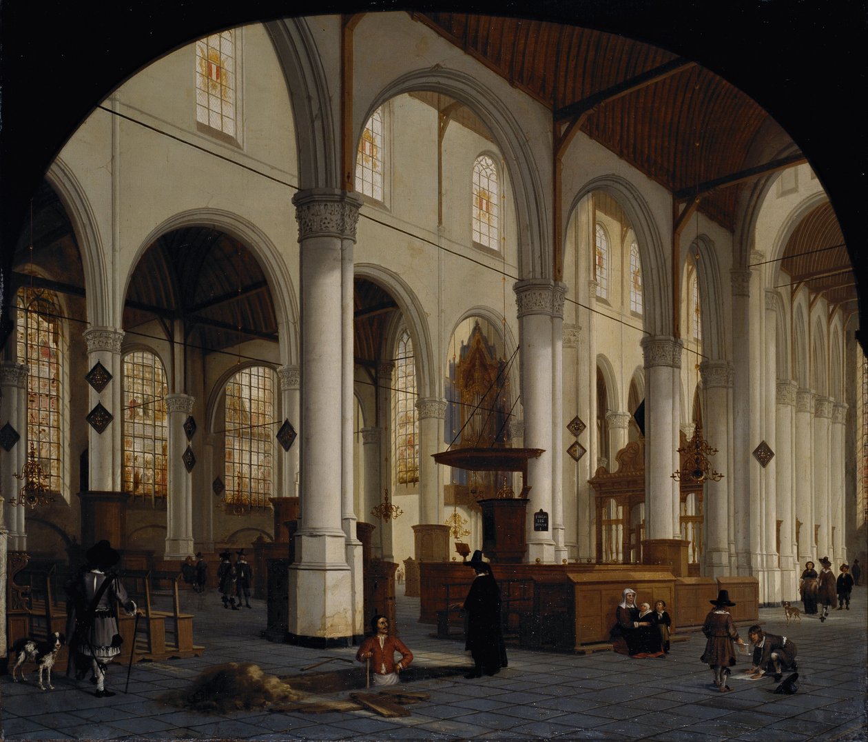 Het interieur van de Sint Janskerk in Gouda door Hendrik Cornelisz. van Vliet