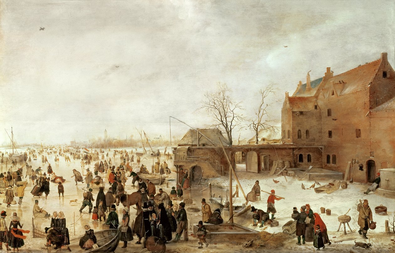 Een scène op het ijs bij een stad, c.1615 door Hendrick Avercamp