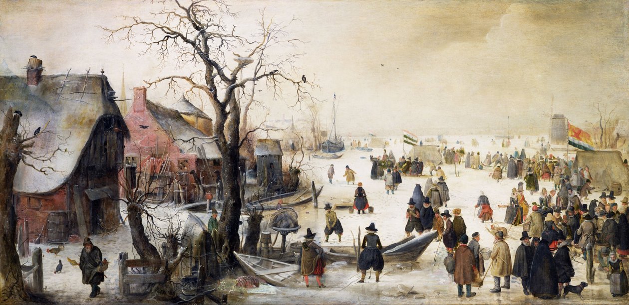 Winters tafereel op een kanaal door Hendrick Avercamp