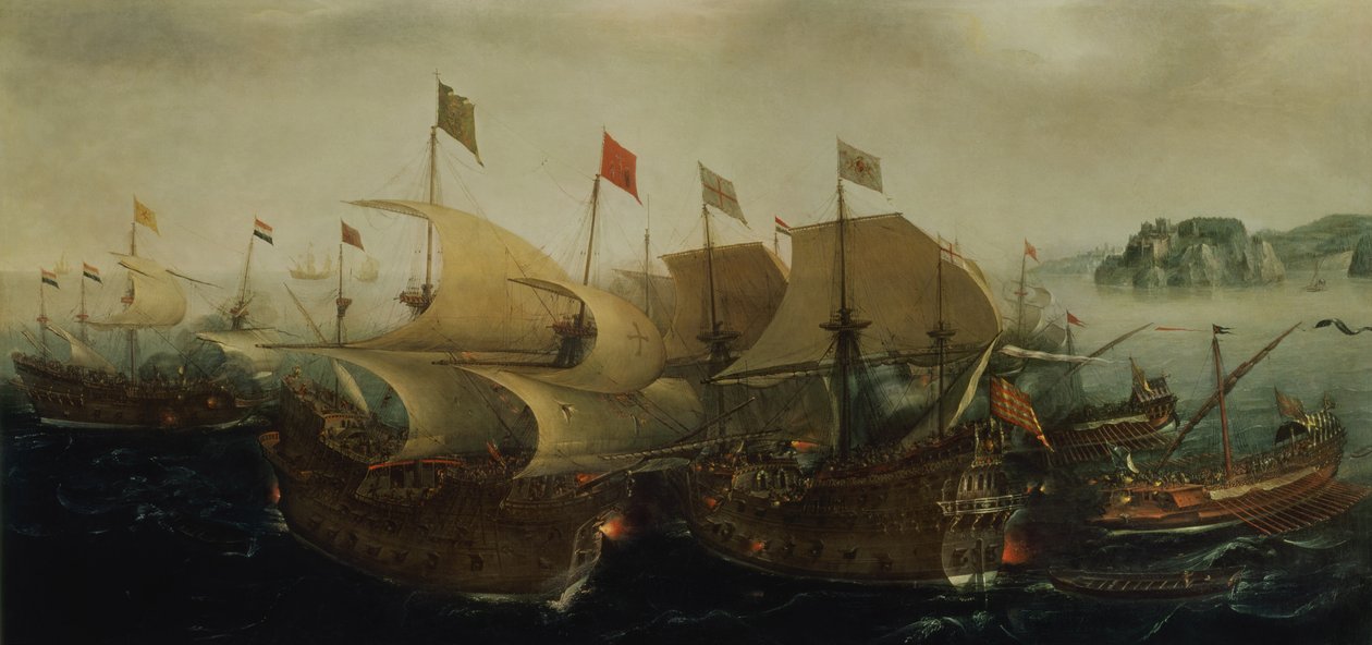 Een zeegevecht, mogelijk de Slag bij Cadiz, 1596 door Hendrick Cornelisz. Vroom
