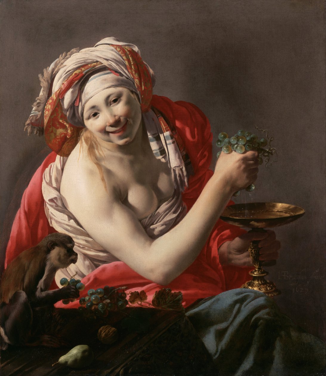 Bacchante met een aap door Hendrick ter Brugghen