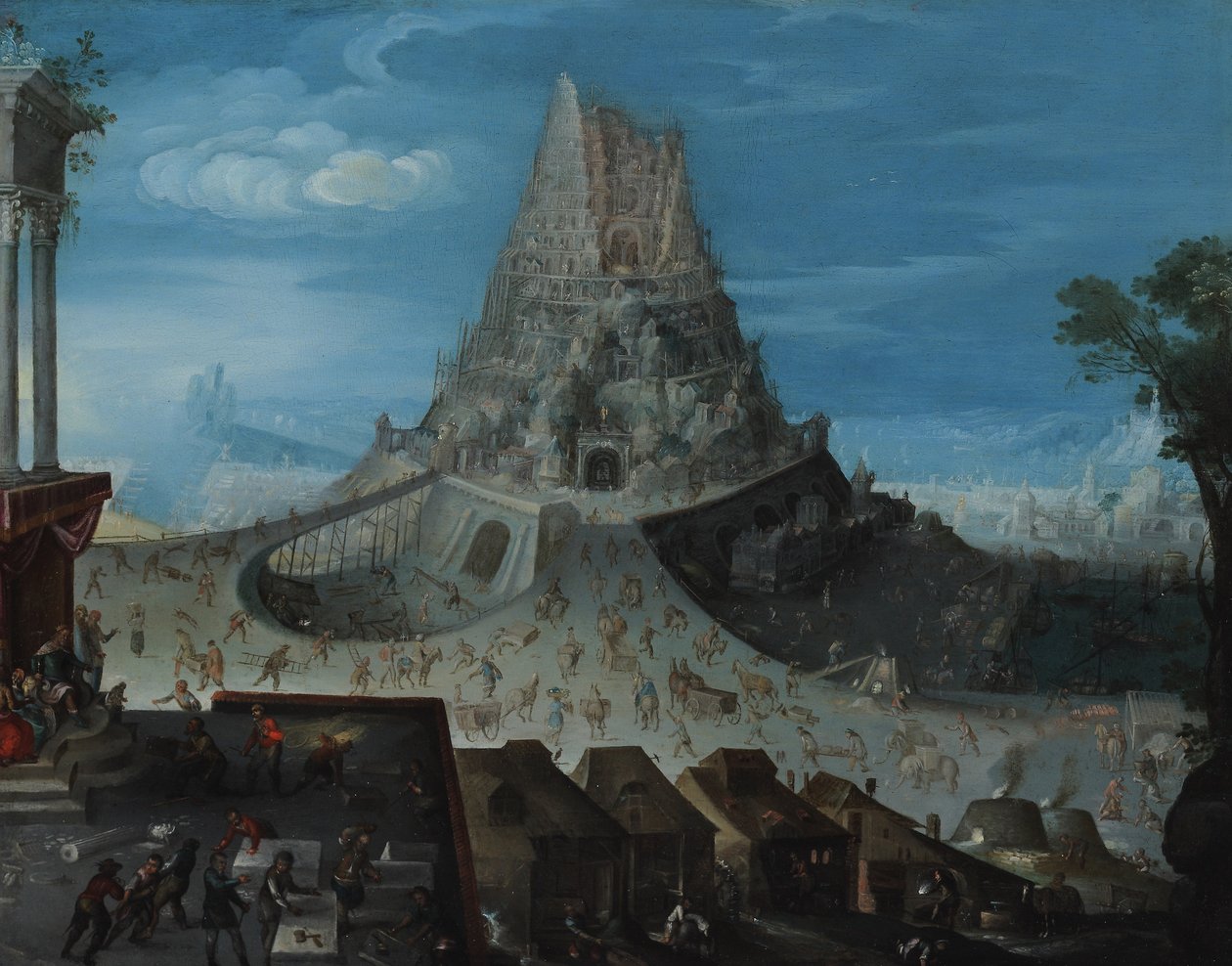 De toren van Babel door Hendrick van Cleve