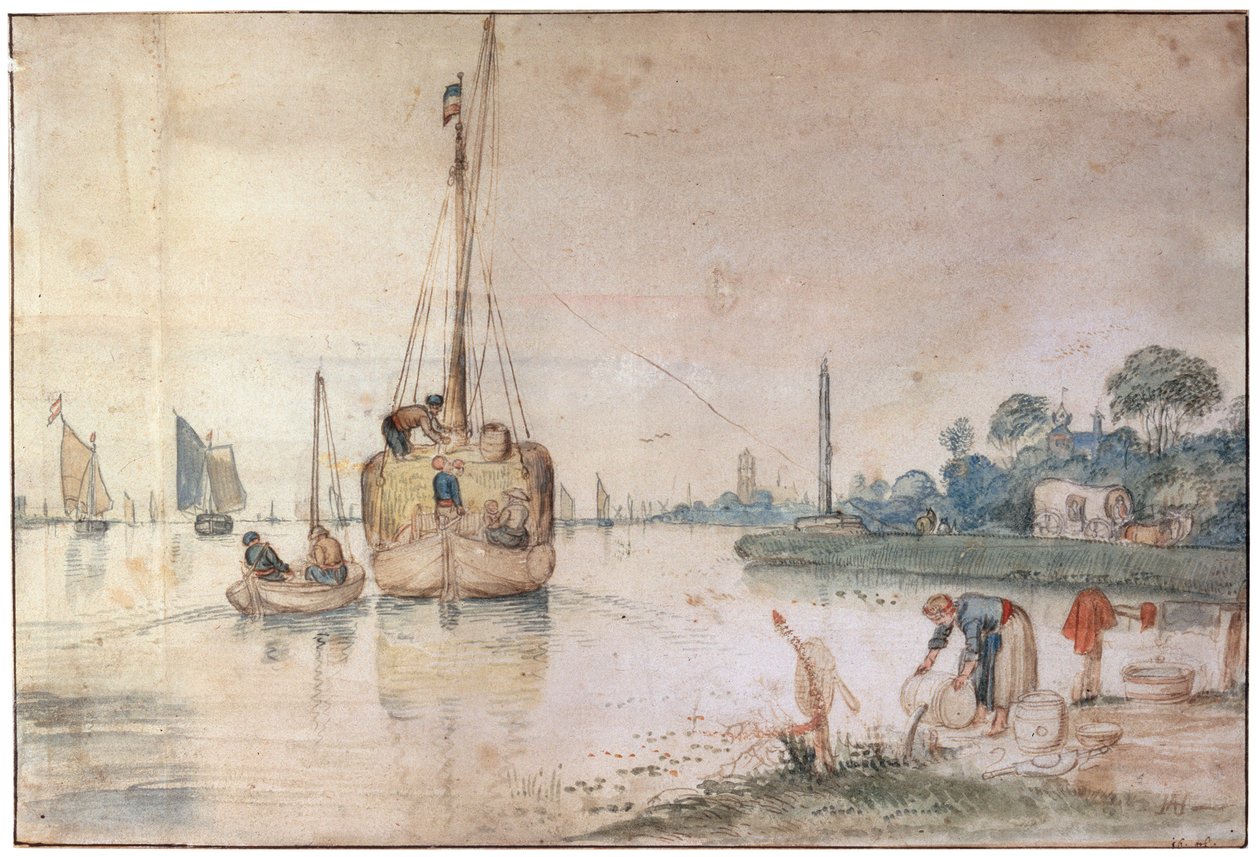 Een schuit met hooi, c1625-c1634 door Hendrick Avercamp