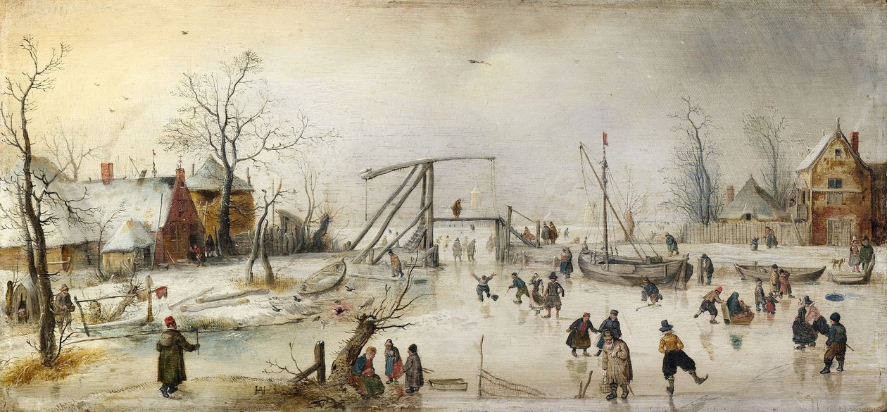 Scène op het ijs door Hendrick Avercamp