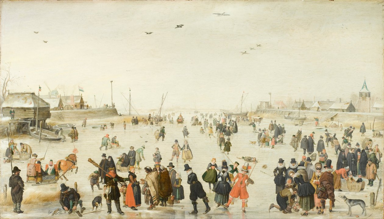 Winters tafereel op een bevroren kanaal door Hendrick Avercamp