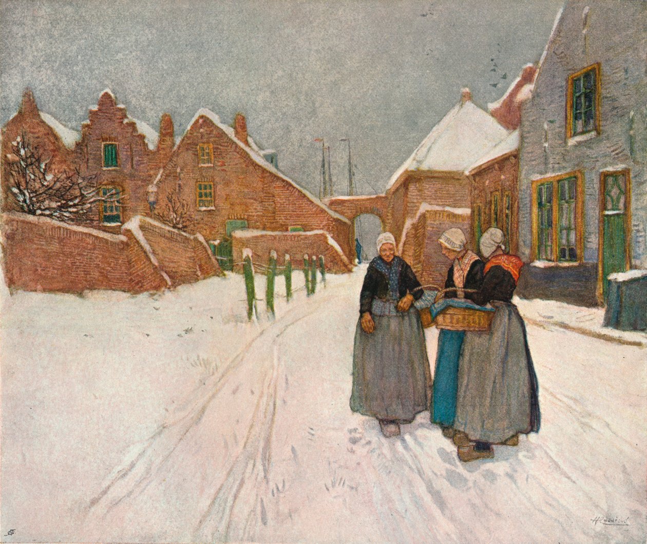 In de sneeuw, ca. 1902 door Hendrick Cassiers