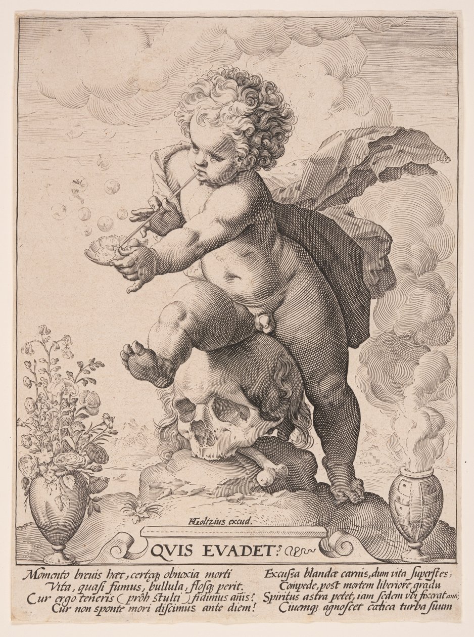 Allegorie van vergankelijkheid (Quis Evadet) door Hendrick Goltzius