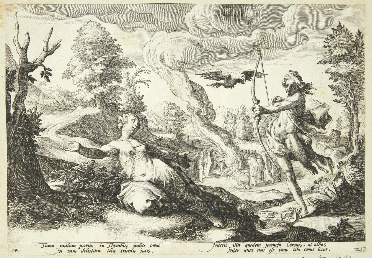 Apollo doodt Koronis door Hendrick Goltzius