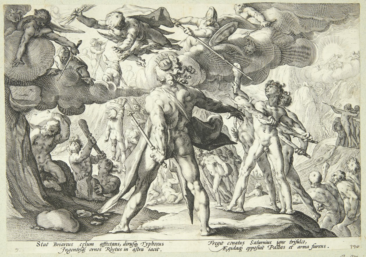 De reuzen bestormen de hemel door Hendrick Goltzius