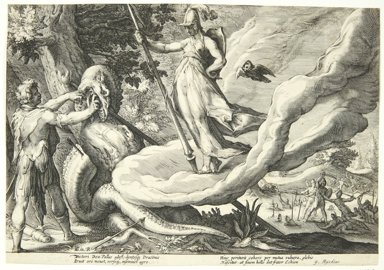 Kadmos zaait drakentanden door Hendrick Goltzius