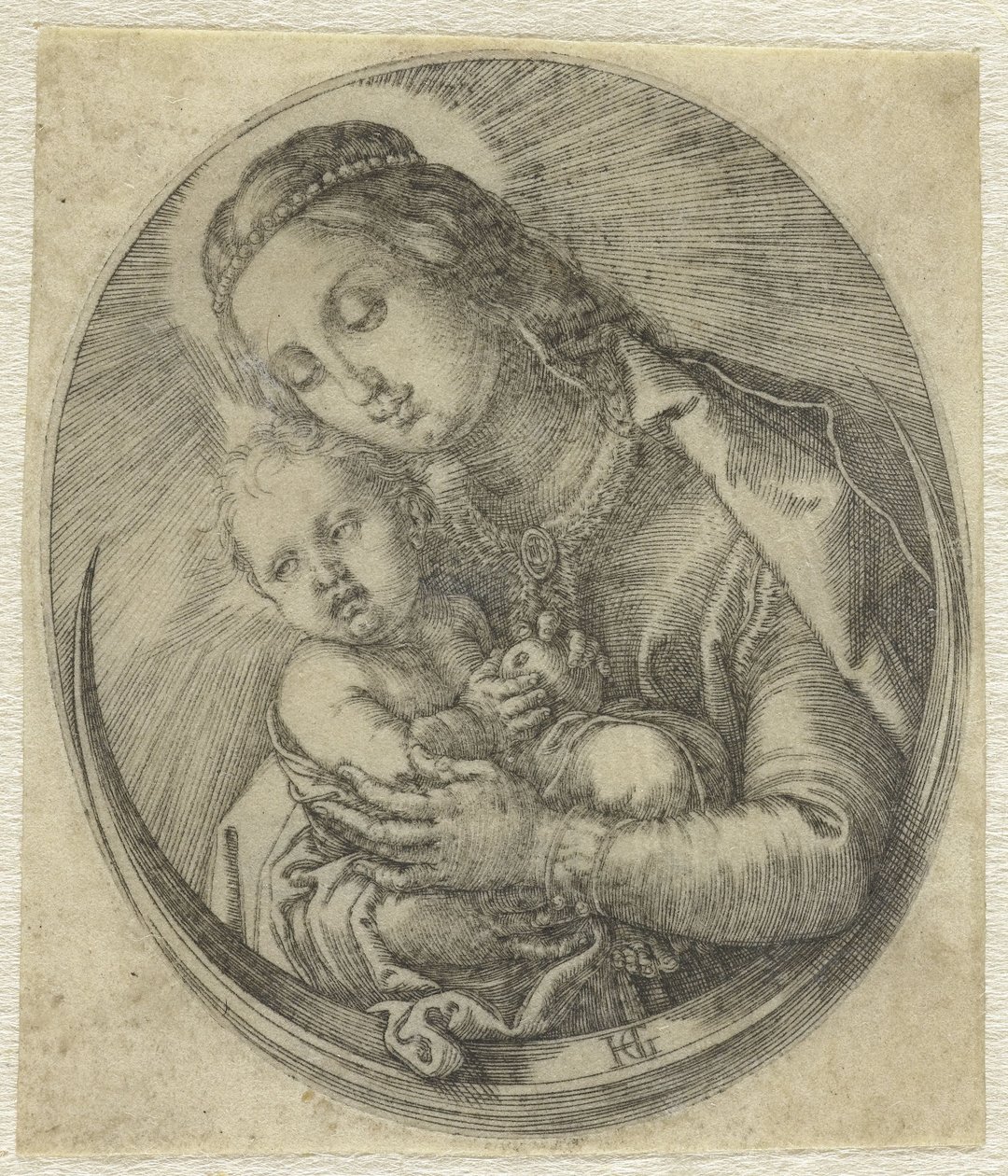 Maria met Christuskind op een halve maan door Hendrick Goltzius