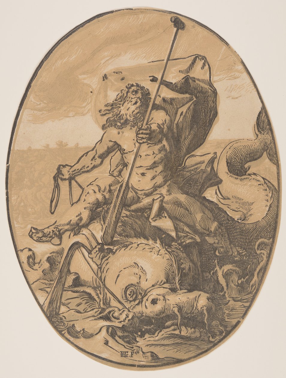 Oceanus, van De godheden door Hendrick Goltzius