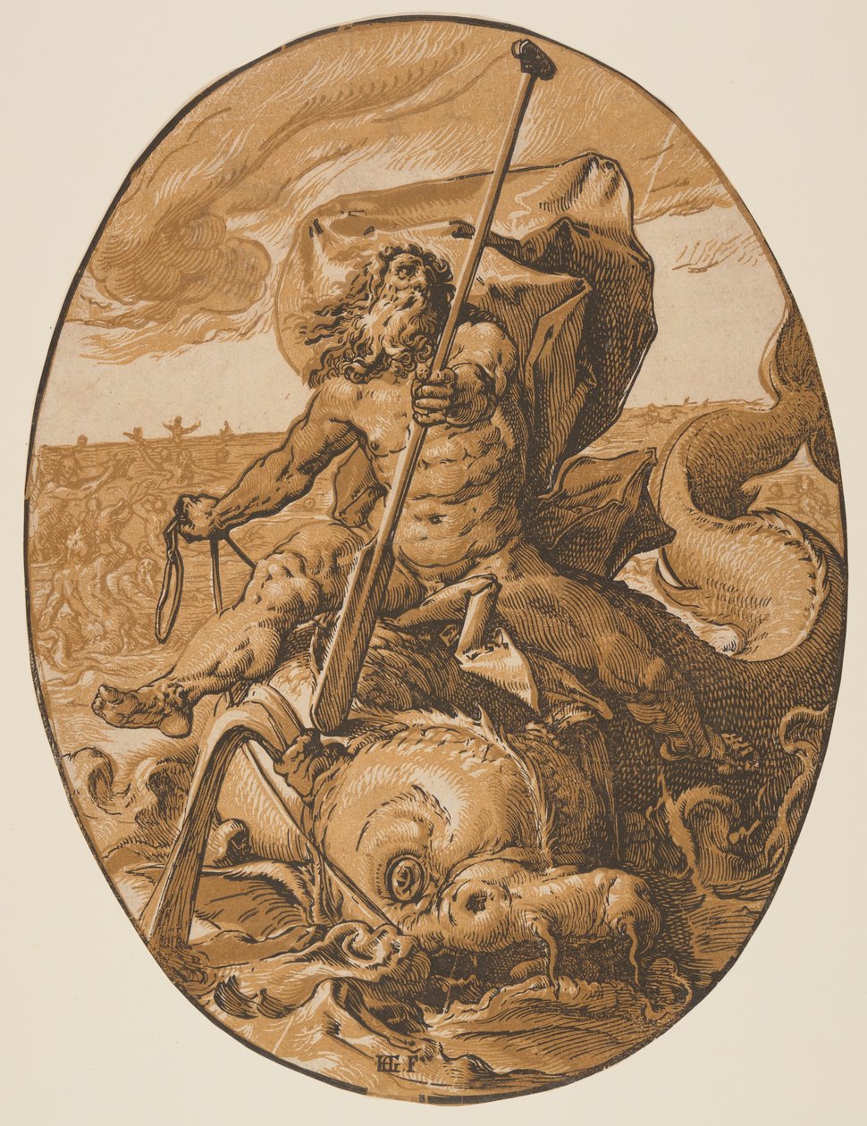 Oceanus, van De godheden door Hendrick Goltzius