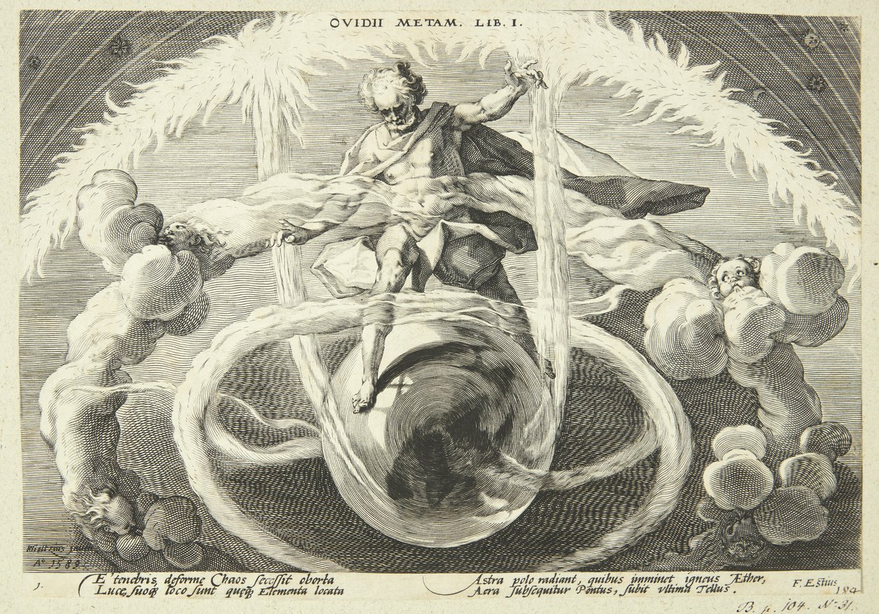 De schepping van de vier elementen door Hendrick Goltzius