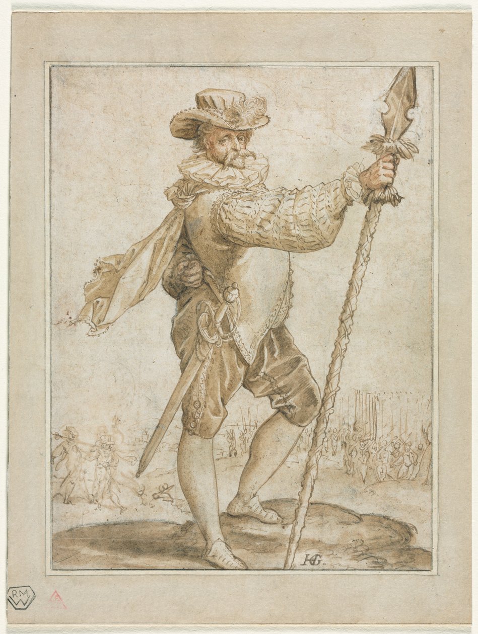 Staande Officier met een Zwijnenspeer door Hendrick Goltzius