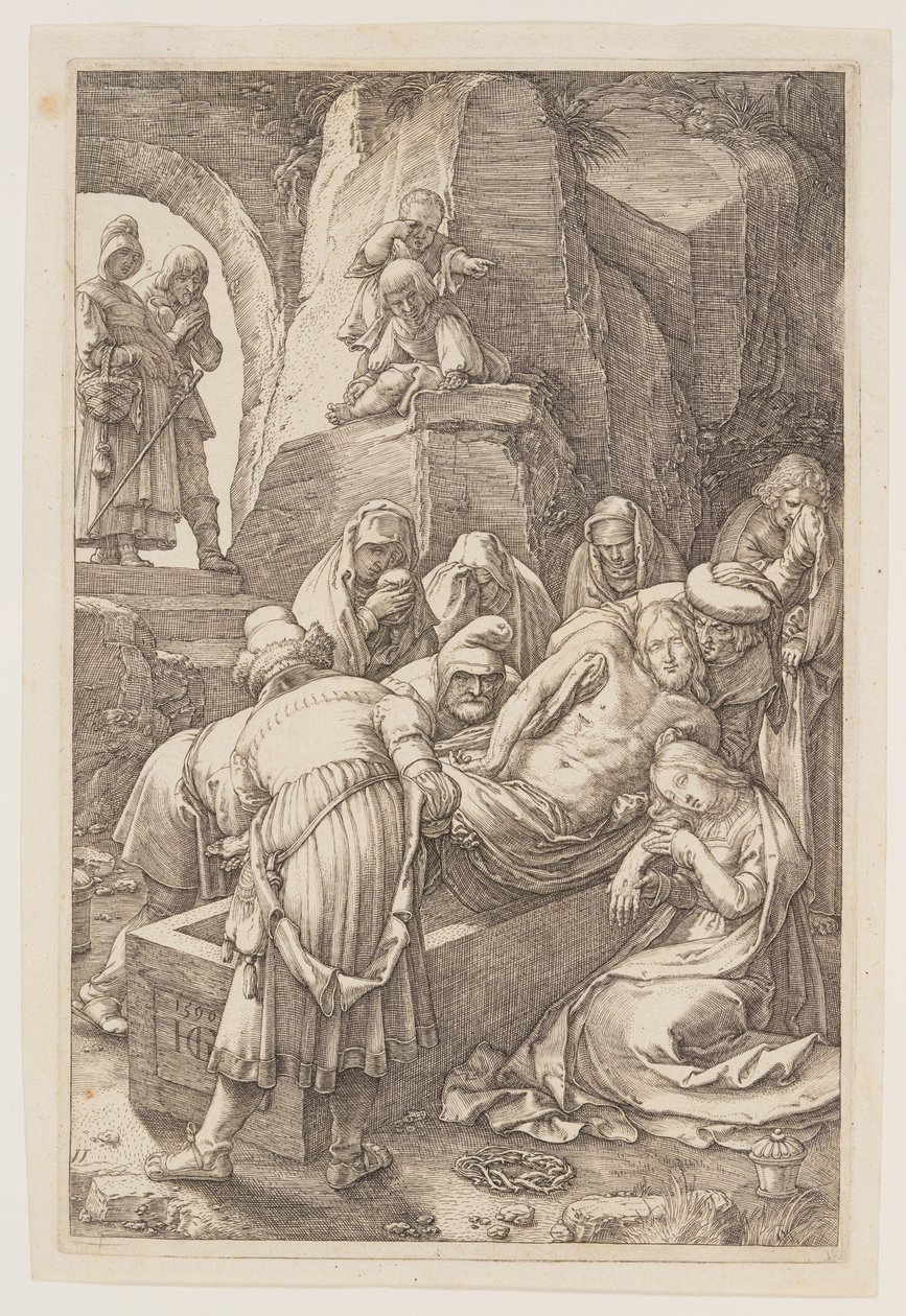 De graflegging, uit The Passion door Hendrick Goltzius