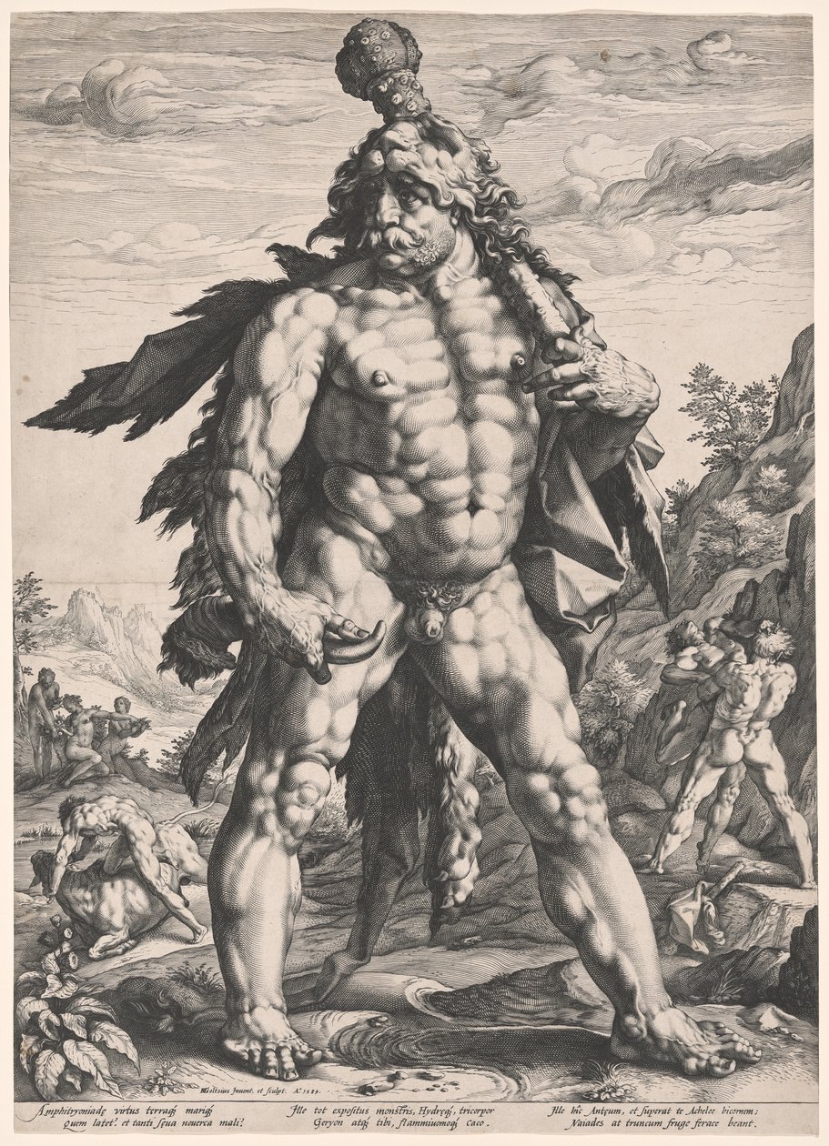 De grote Hercules (Knollenman) door Hendrick Goltzius