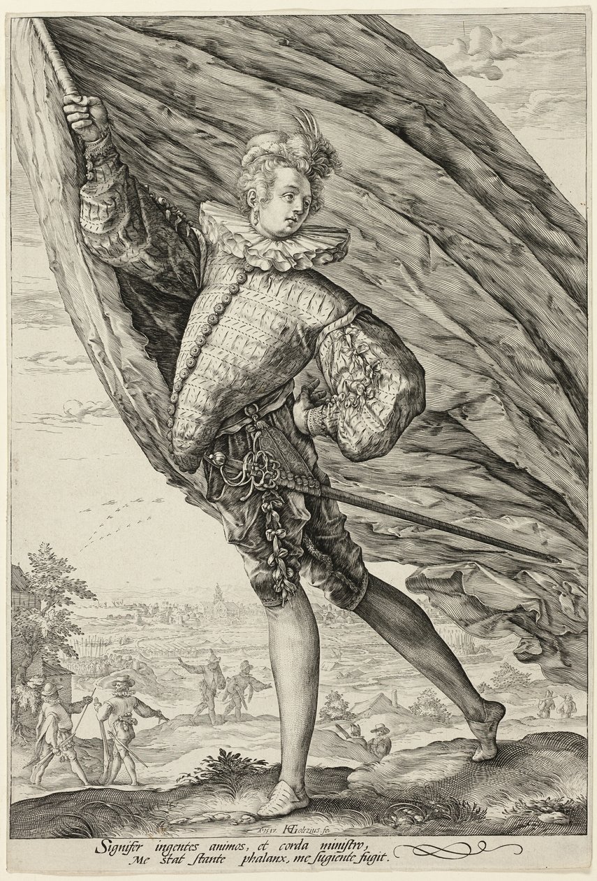 De Vaandeldrager, naar Links Gekeerd door Hendrick Goltzius