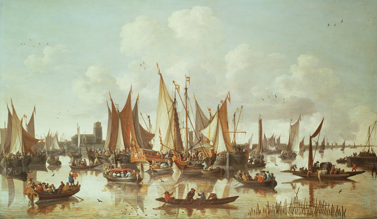 Nederlandse schepen in de haven van Dordrecht door Hendrick de Meyer