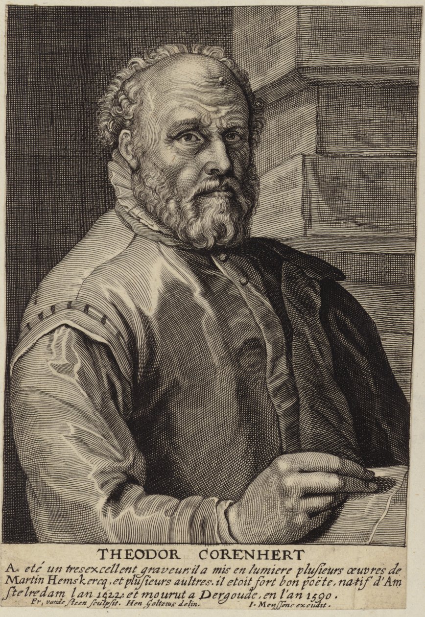 Portret van Theodore Cornhert door Hendrik Goltzius