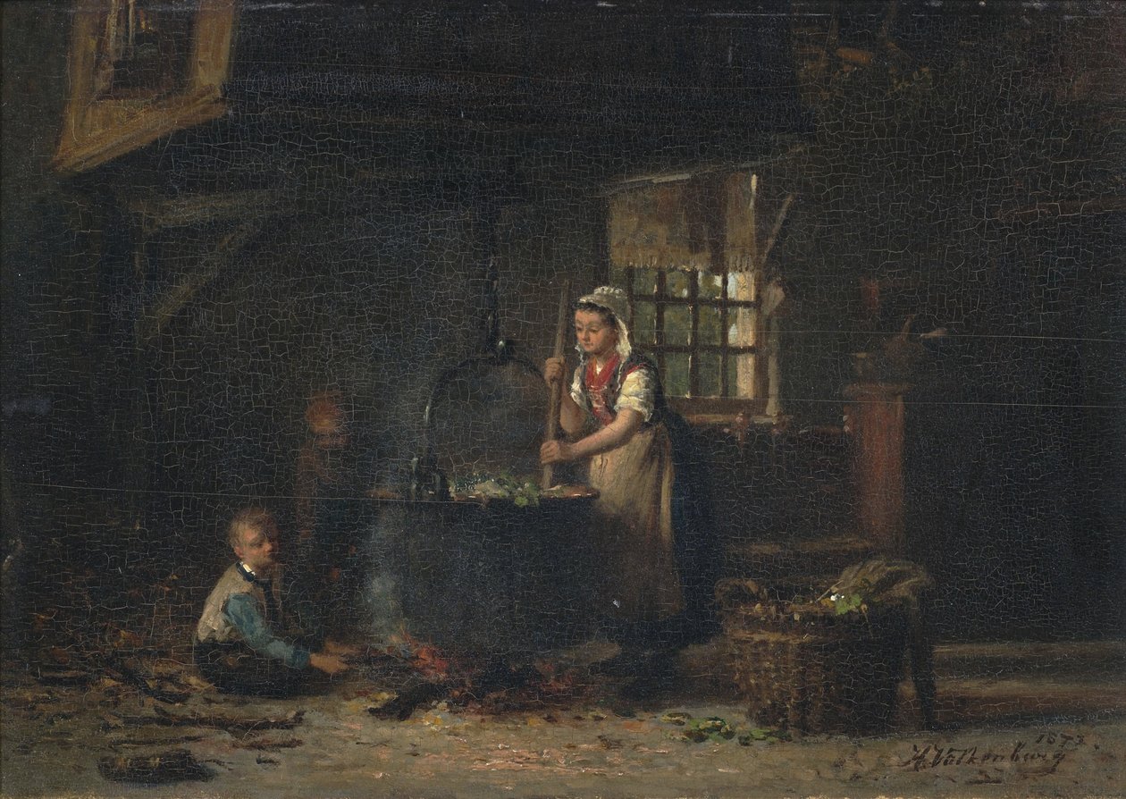 Boerenkeukeninterieur door Hendrik Valkenburg