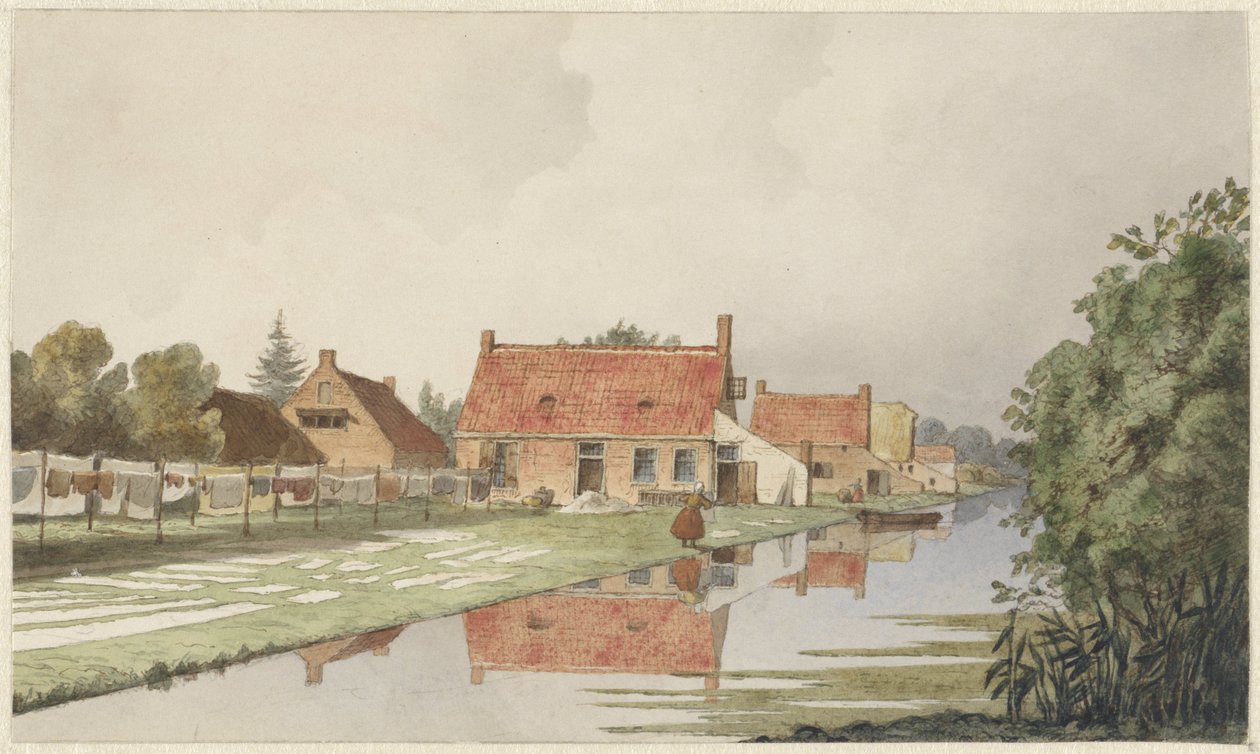 Blekerijen achter een vaart door Hendrik Abraham Klinkhamer