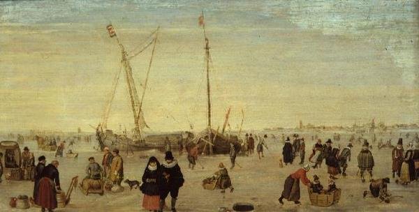 Een scène op het ijs door Hendrik Avercamp