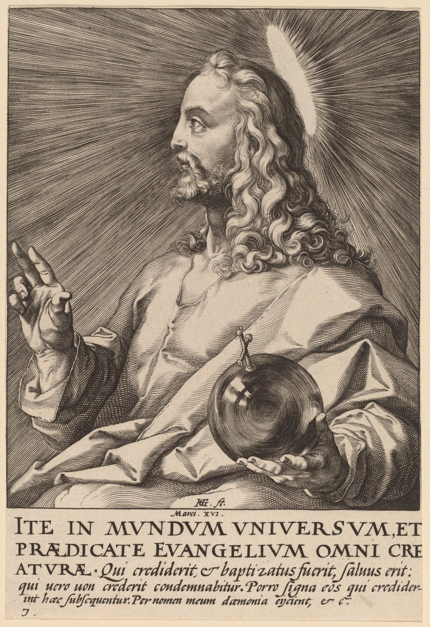 Christus als Salvator Mundi door Hendrik Goltzius