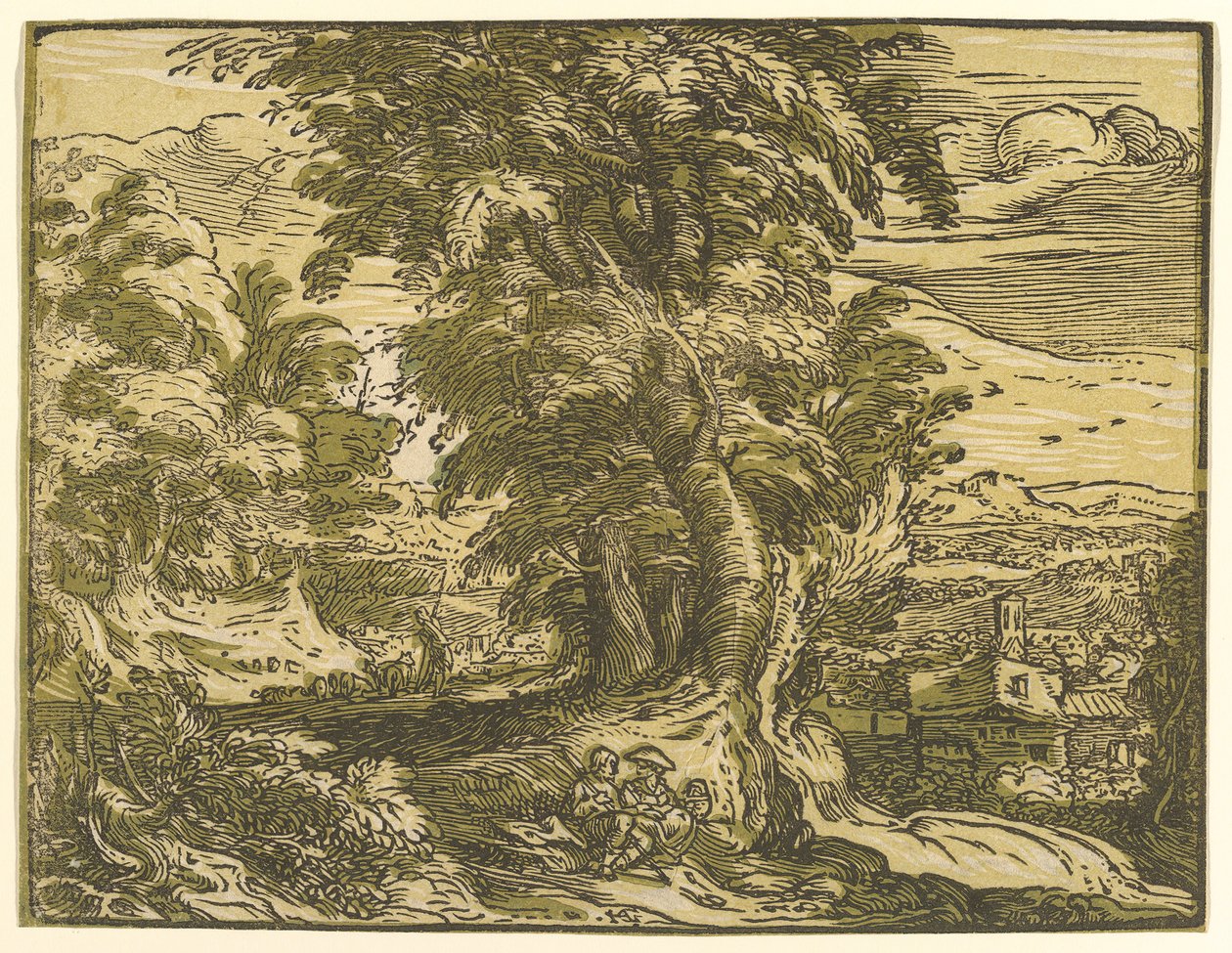 Landschap met zittend paar, na 1595 door Hendrik Goltzius