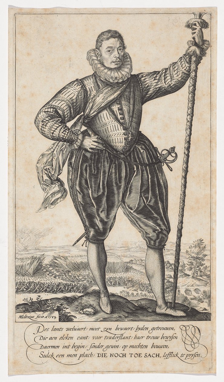 Piekdrager, naar rechts gericht, 1583 door Hendrik Goltzius