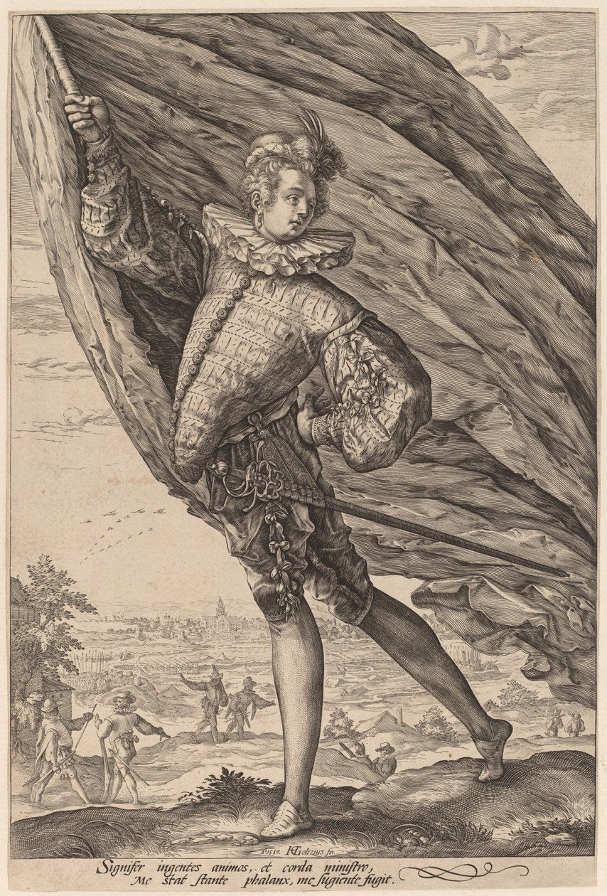 De Vaandeldrager, naar Links Gekeerd door Hendrik Goltzius
