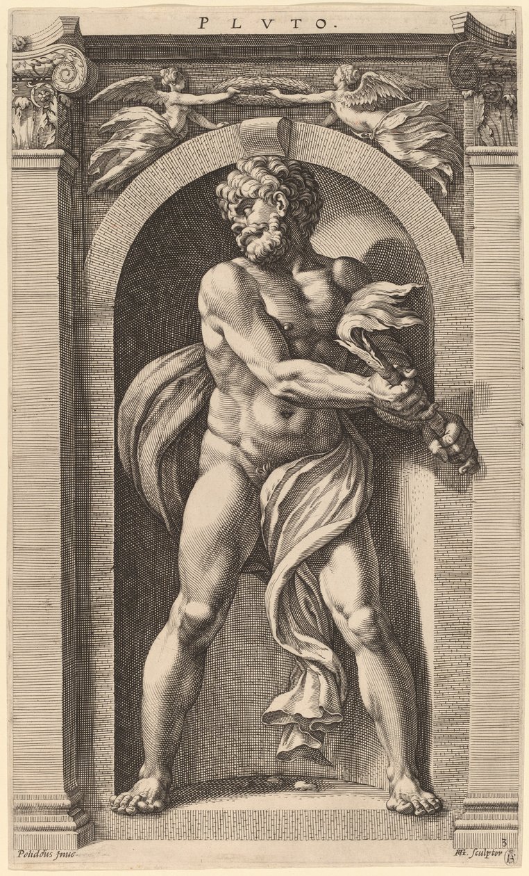Pluto door Hendrik Goltzius after Polidoro da Caravaggio