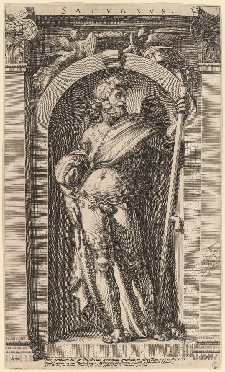 Saturnus door Hendrik Goltzius after Polidoro da Caravaggio