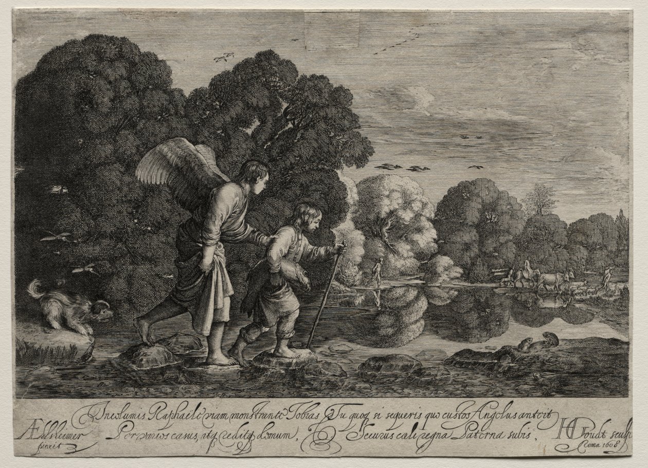 Tobias en de engel (kleine plaat) door Hendrik Goudt