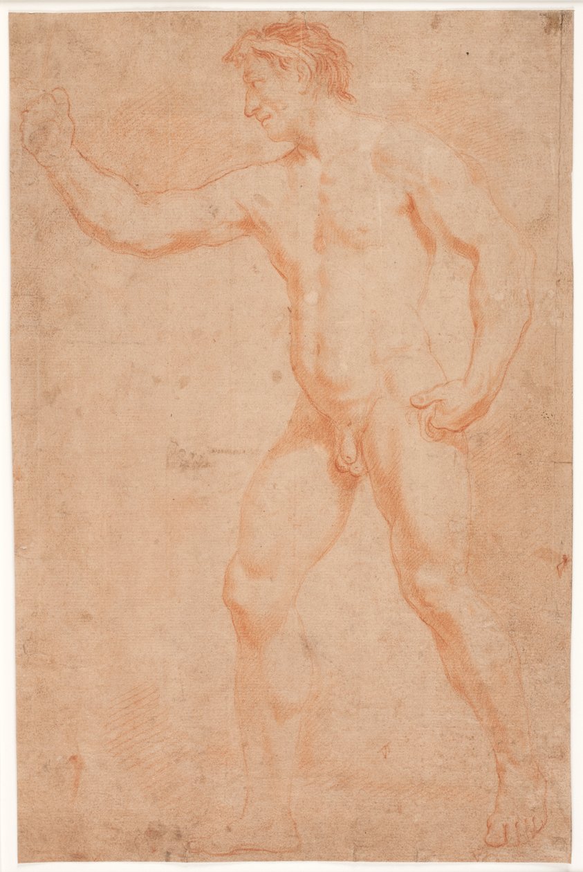 Mannelijk modelstudie, staand, met opgeheven arm door Hendrik Krock