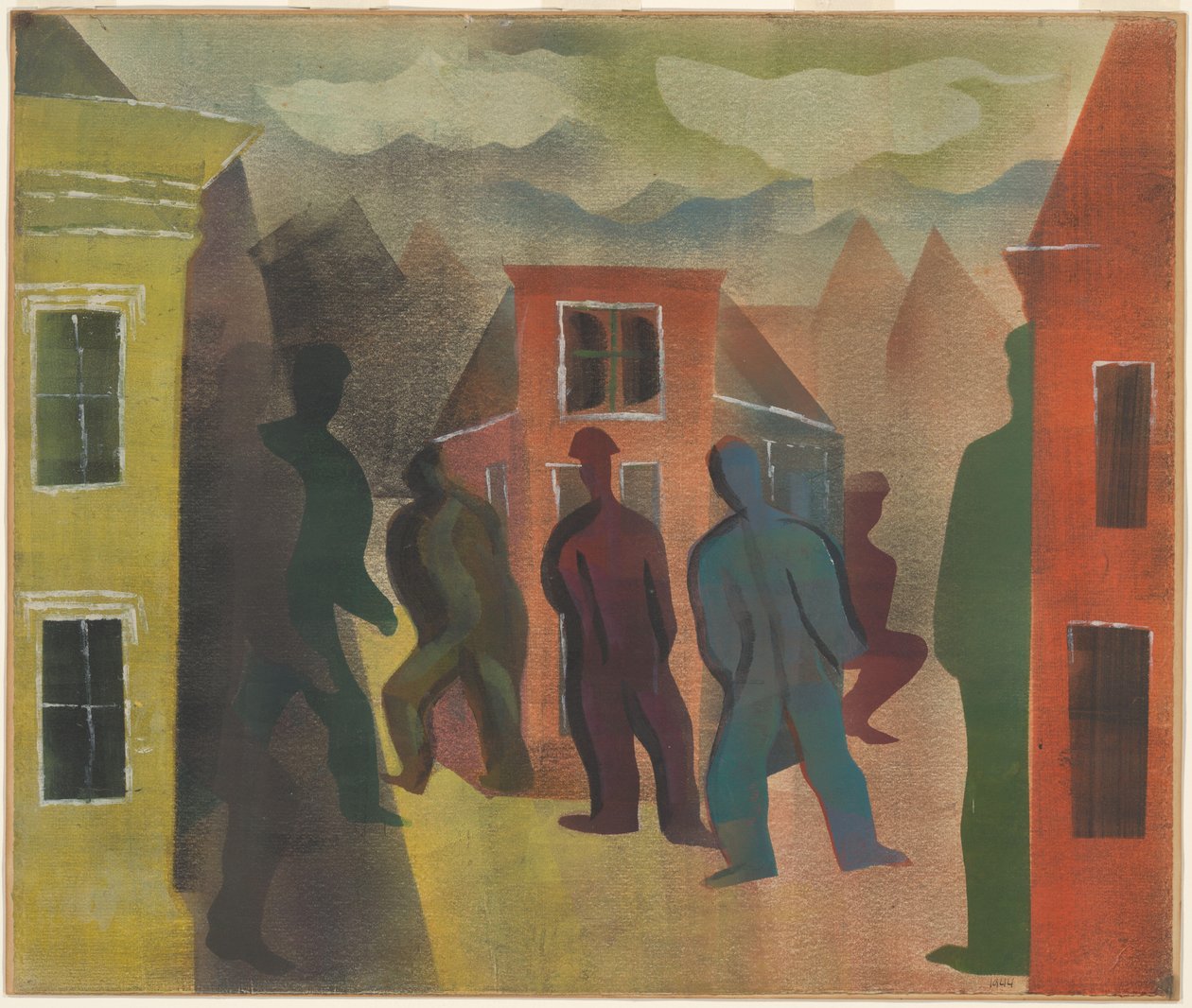 Straatbeeld met figuren door Hendrik Nicolaas Werkman