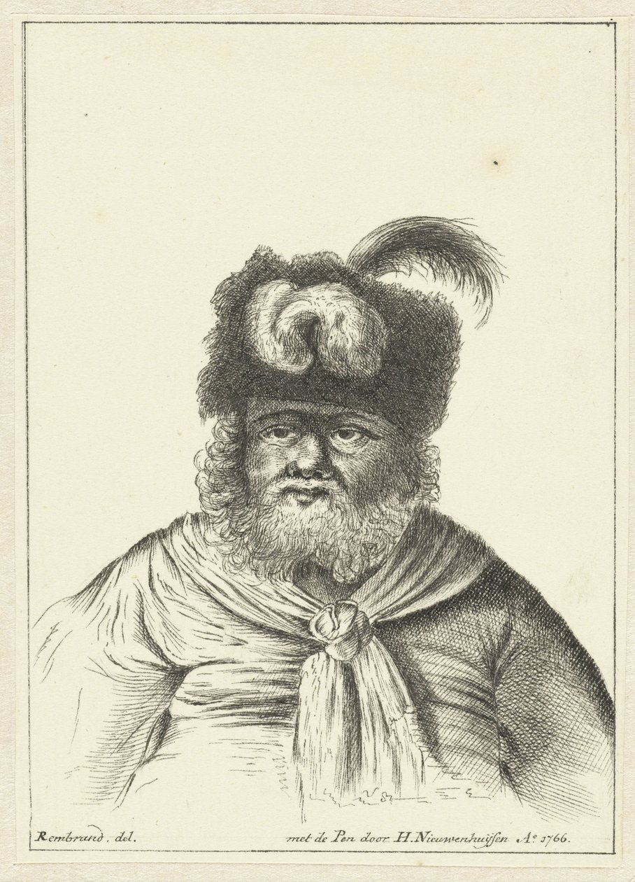 Zittende man met bontmuts door Hendrik Nieuwenhuysen