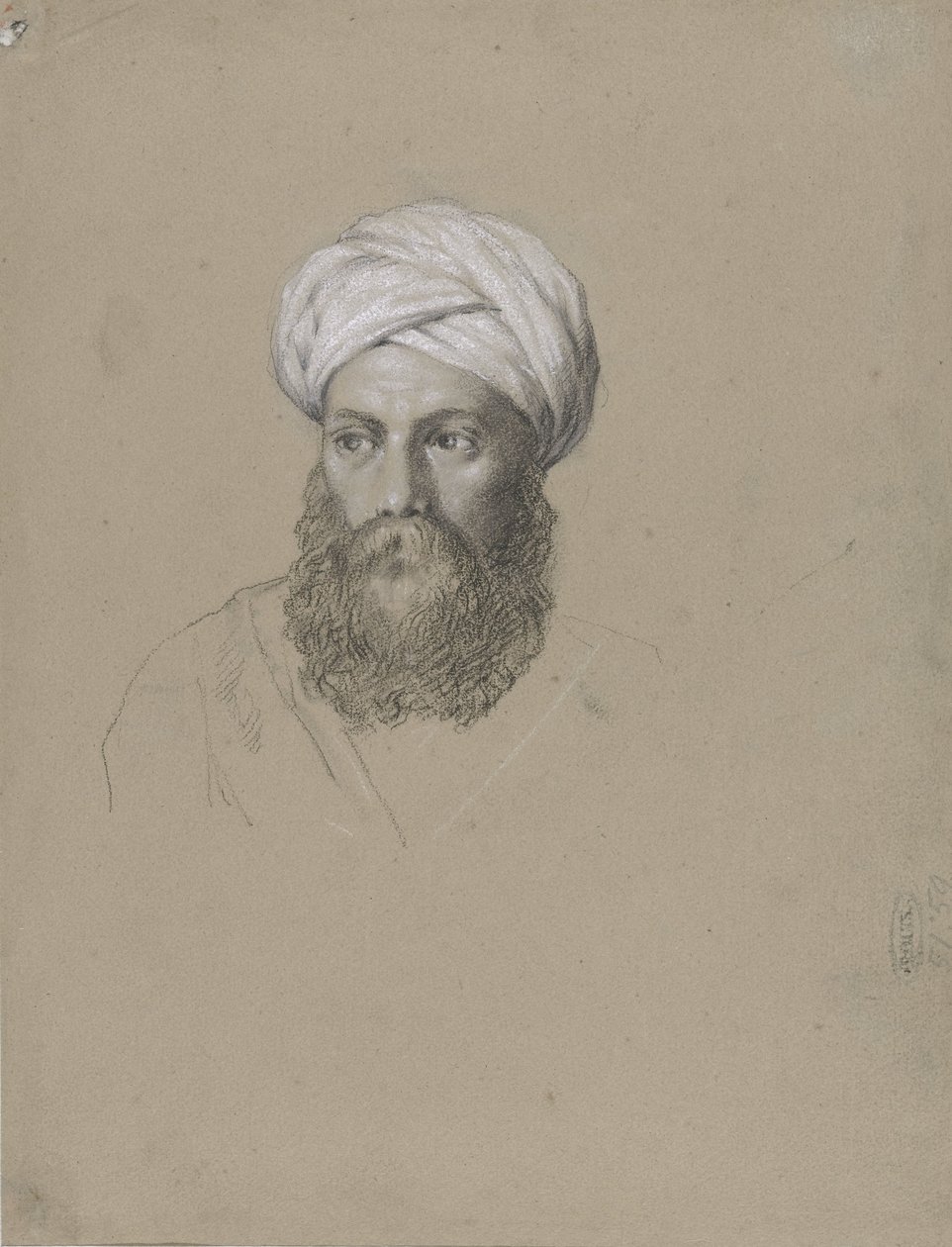 Hoofd van een Arabier met tulband door Hendrik Willem Cramer