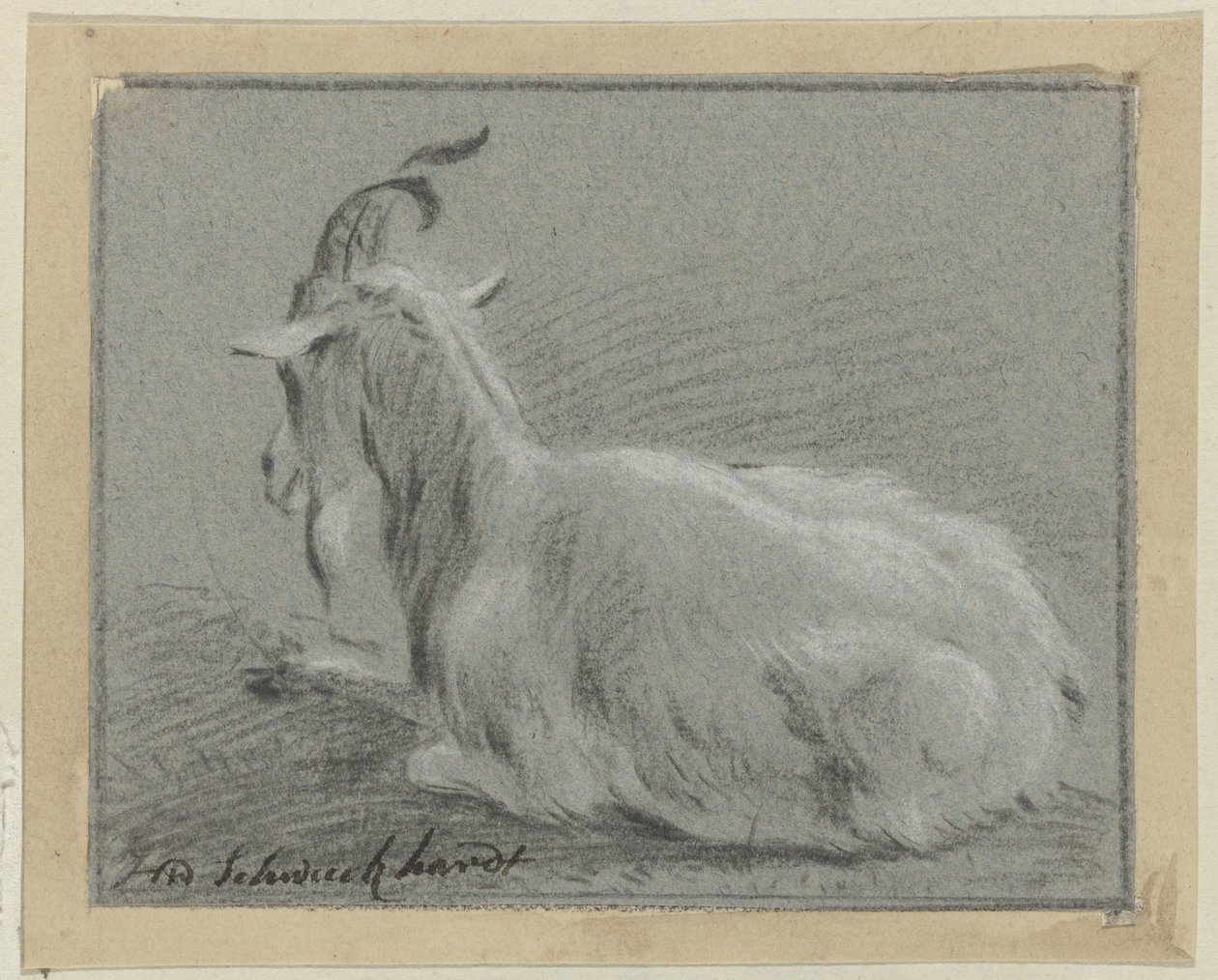 Liggende geit door Hendrik Willem Schweickhardt (signed by artist)
