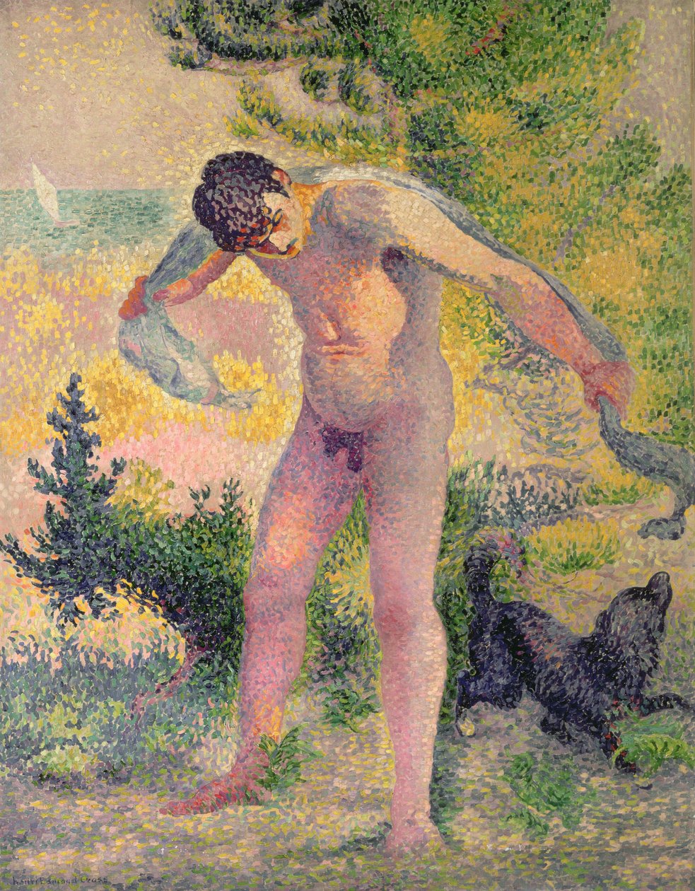 Bader die zich afdroogt in St. Tropez, 1893 door Henri Edmond Cross