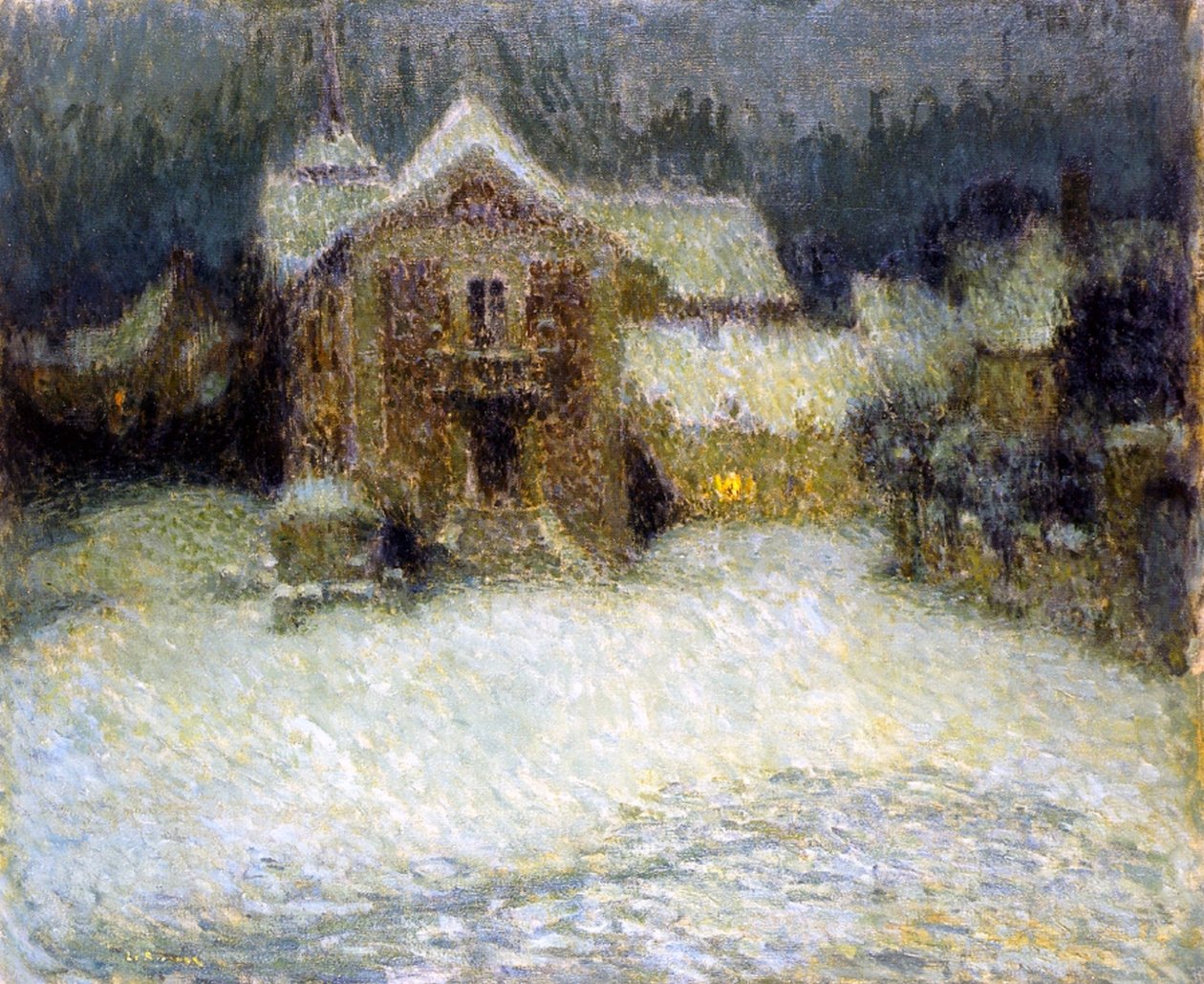 Sneeuw in Gerberoy, 1910 door Henri Eugene Augustin Le Sidaner
