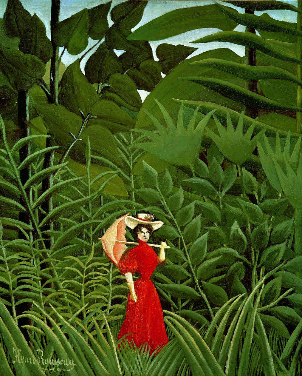 Vrouw in rood in het bos, ca.1907 door Henri Rousseau