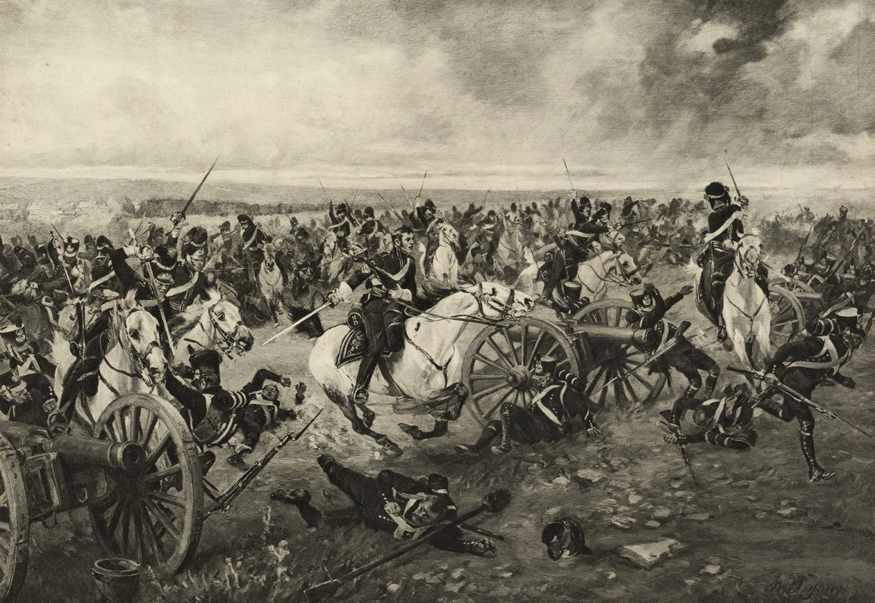 De Scots Greys bij Waterloo, 18 juni 1815, c.1902 door Henri Louis Dupray
