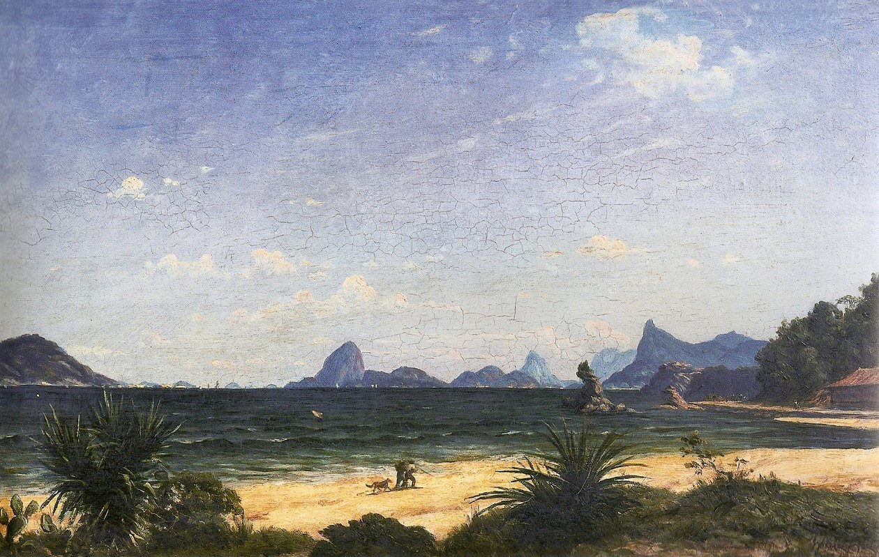 Ingang van de baai van Rio de Janeiro gezien vanaf Icarai strand in Niteroi door Henri Nicolas Vinet