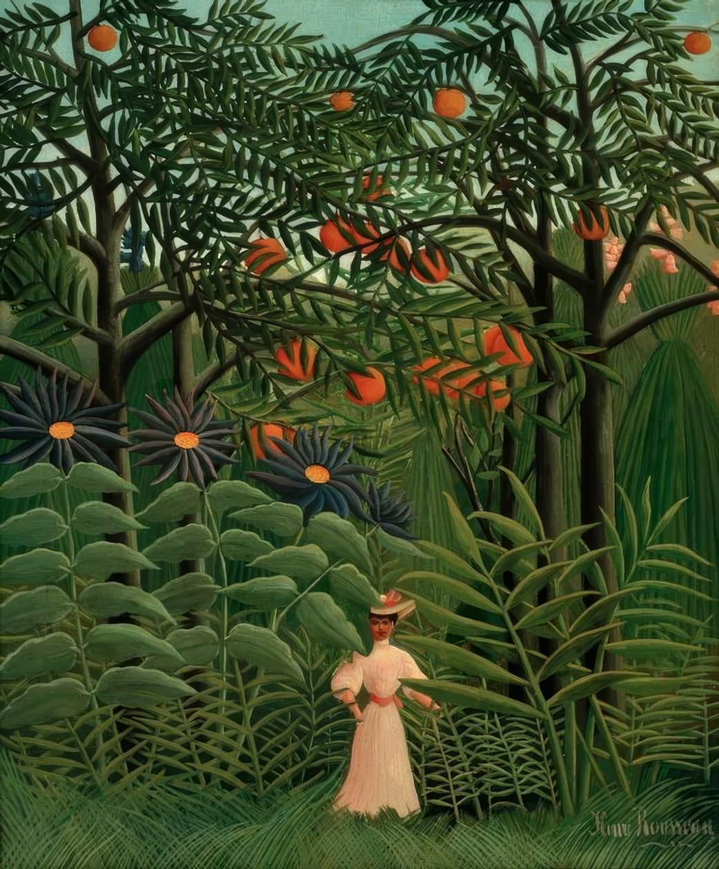 Vrouw wandelend in een exotisch bos door Henri Rousseau