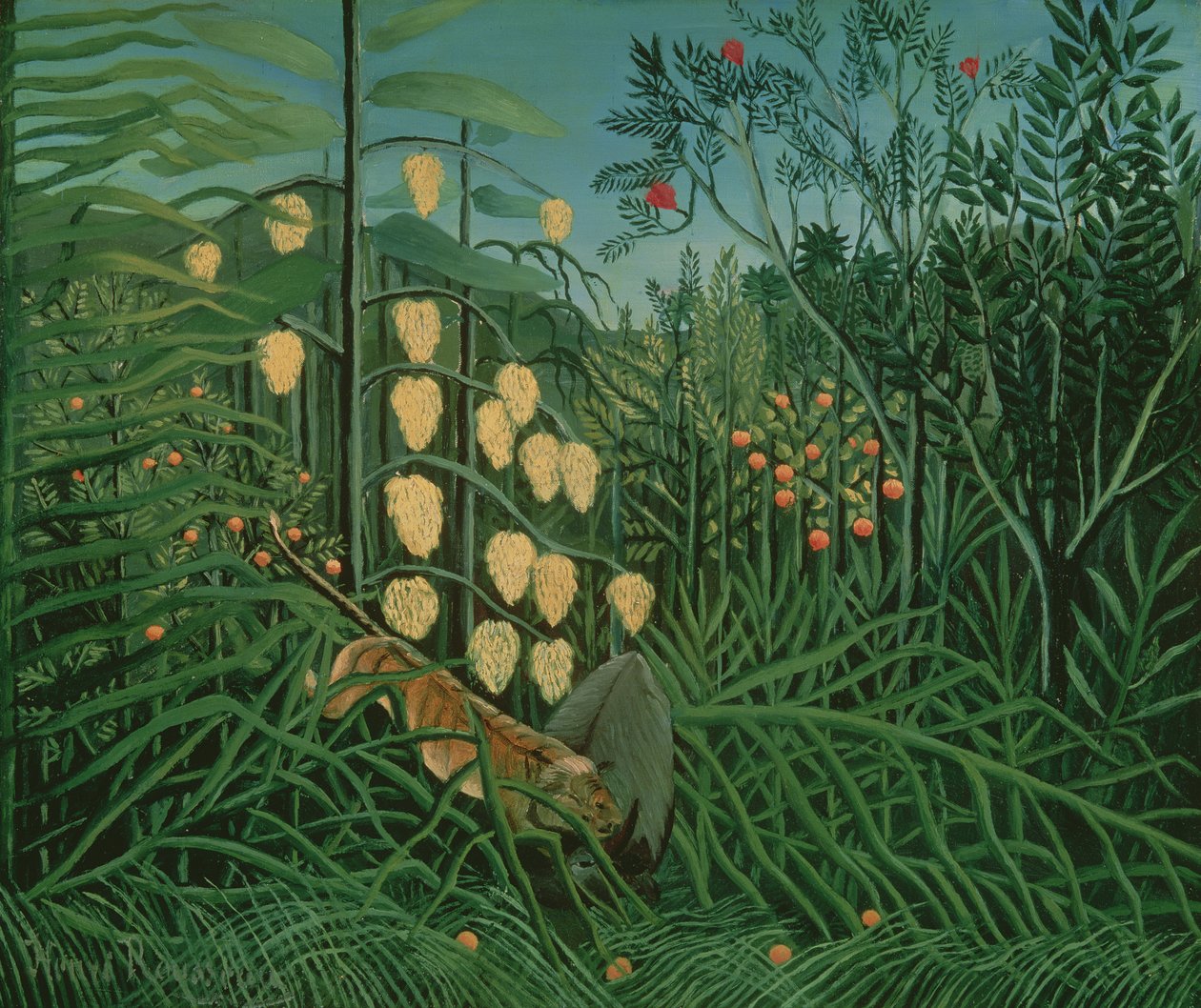 Tropisch Woud: Vechtende Tijger en Buffel, 1908 door Henri Rousseau