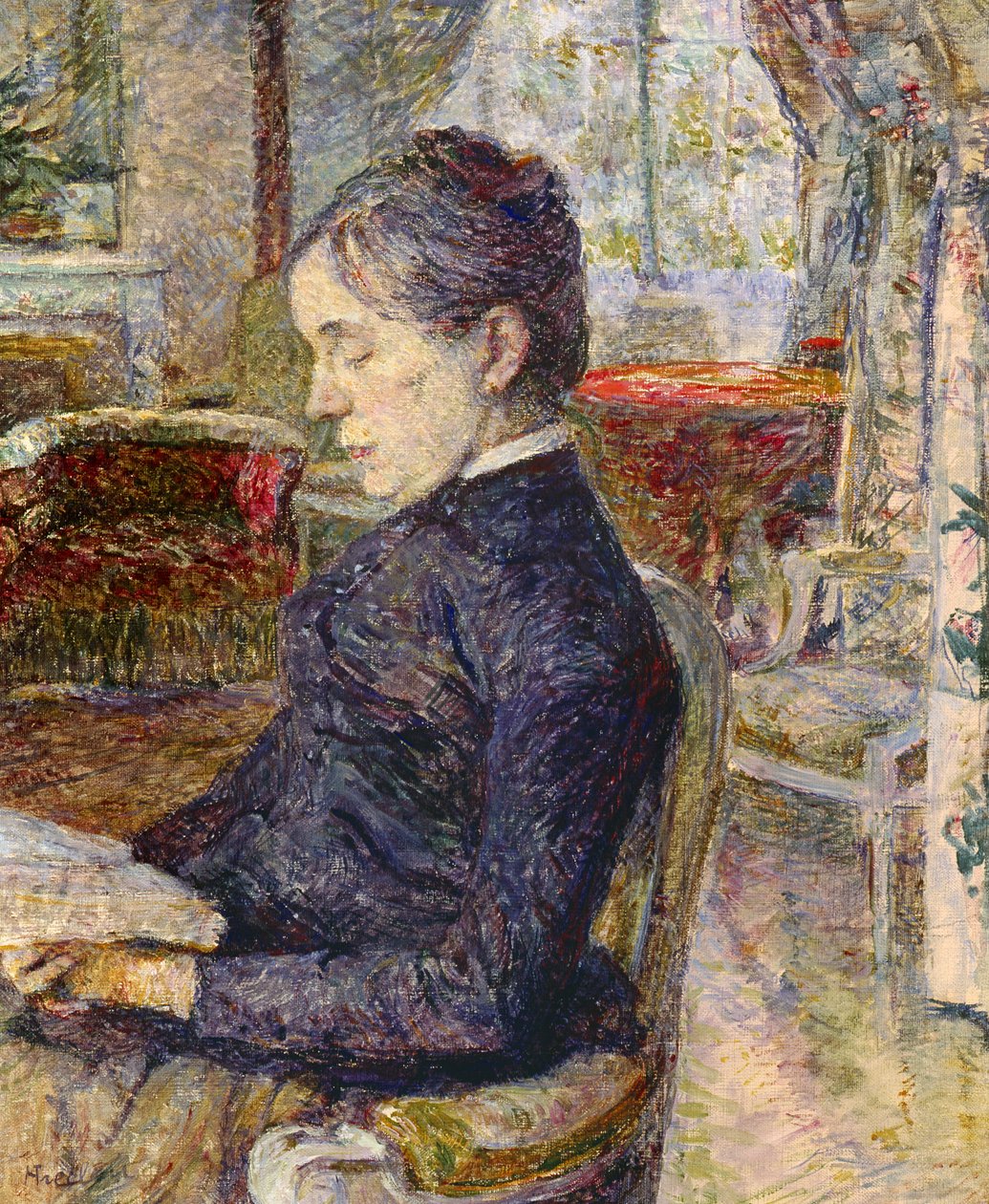 Adele Tapie de Celeyran (1840-1930) gravin van Toulouse-Lautrec-Monfa in de salon van Chateau de Malrome, 1887 door Henri de Toulouse Lautrec